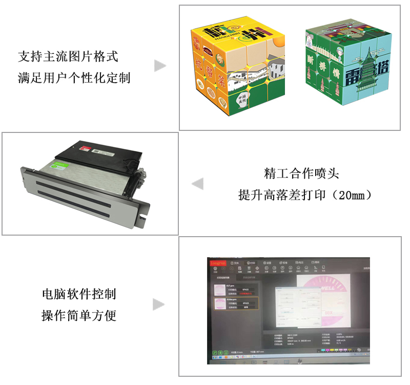 支持主流圖片格式，滿足用戶個(gè)性化定制，精工合作噴頭，提升高落差打印，電腦軟件控制，操作簡(jiǎn)單方便